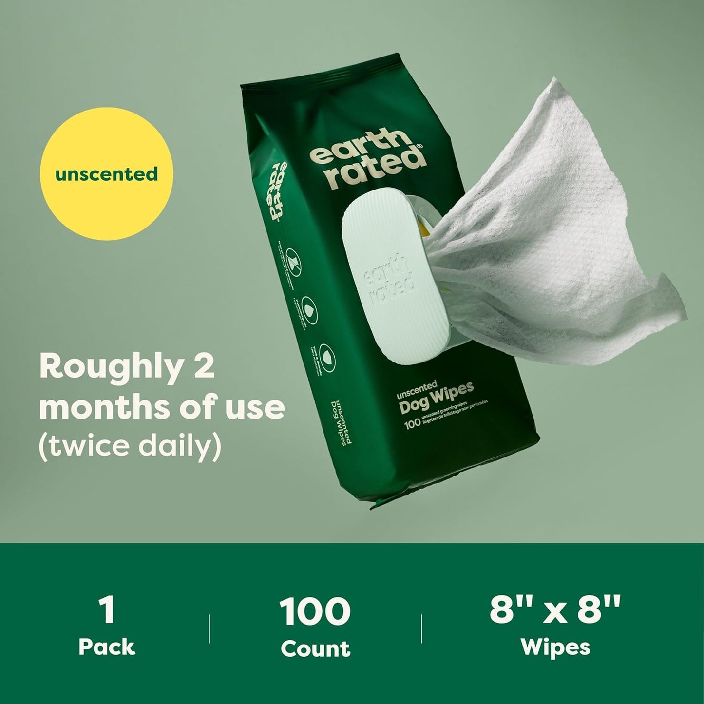 
                  
                    earth rated - Compostable Pet Wipes Unscented 8x8" 100PK
                  
                