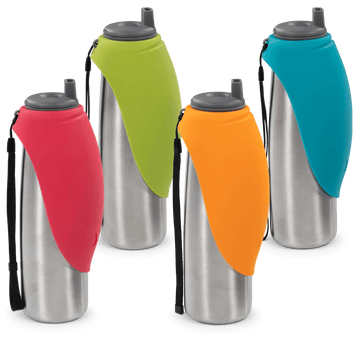Messy Mutts - Travel - Water Bottle - Stainless Steel - Double Wall - Flip Up Bowl