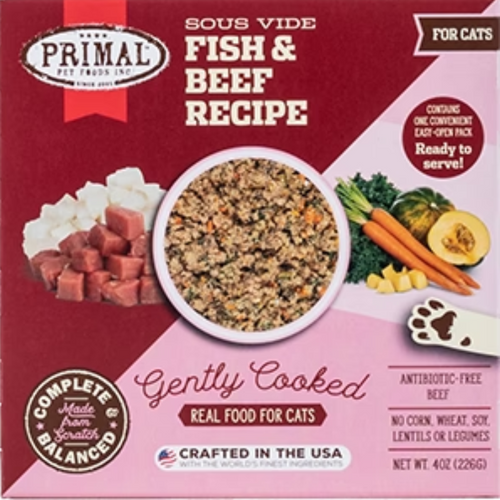 PRIMAL - Gently Cooked- CAT- Fish & Beef - 4 X 4oz (Frozen Food) (Only Deliver to Metro Vancouver)