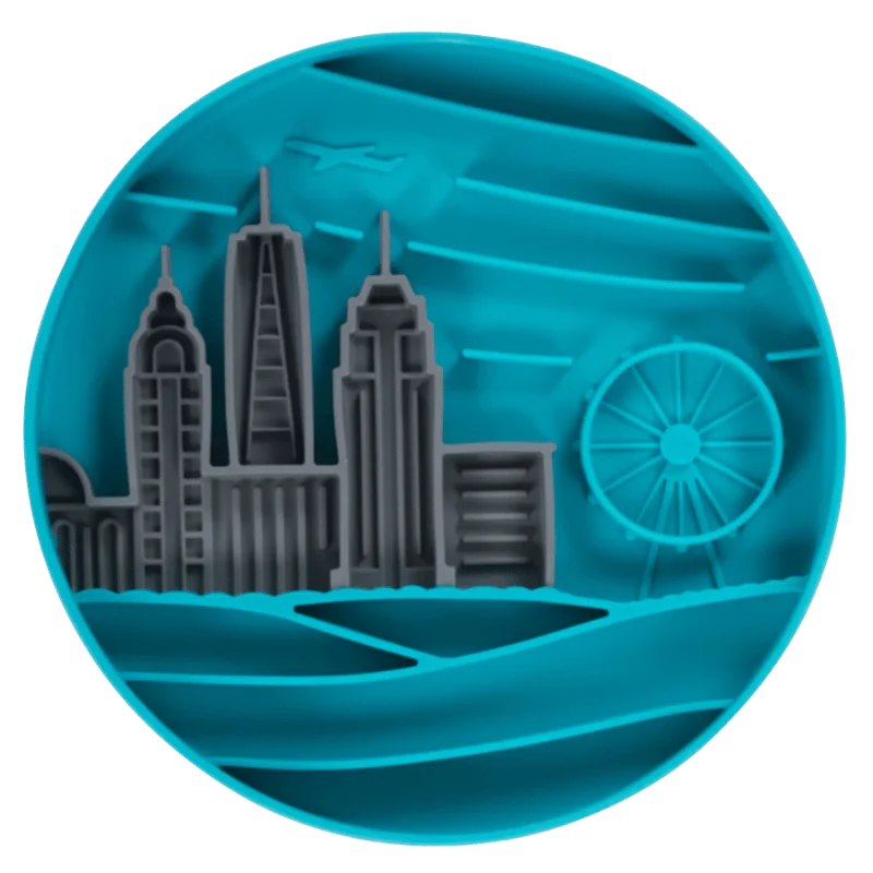 Messy Mutts - Interactive Bowl - Silicone - Blue City Pattern