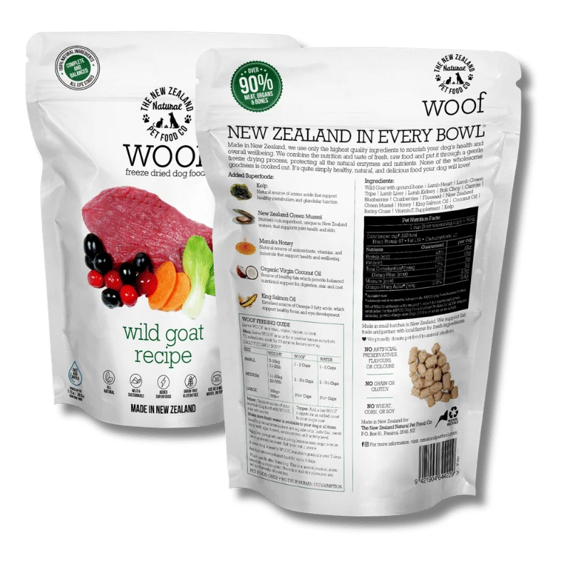 
                  
                    NZ Natural Pet Food Co - Freeze Dried - Food - Woof - Wild Goat
                  
                