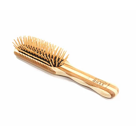 Bass Brushes - The Green Brush - Bamboo Handle and Pins Medium Paddle 17P